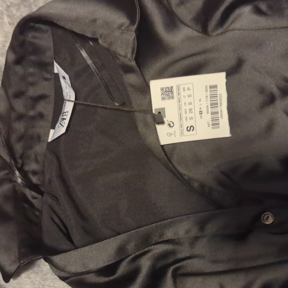 NWT ZARA S Black satin midi dress